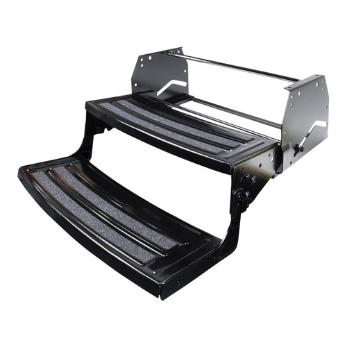 Lippert 24" Radius Double Manual RV Step Assembly, 8" Rise, 300 lbs. Anti-Slip Steps, Compact One-Hand Expand or Collapse, Black Powder Coat, Travel Trailers, 5th Wheels, Campers - 432682