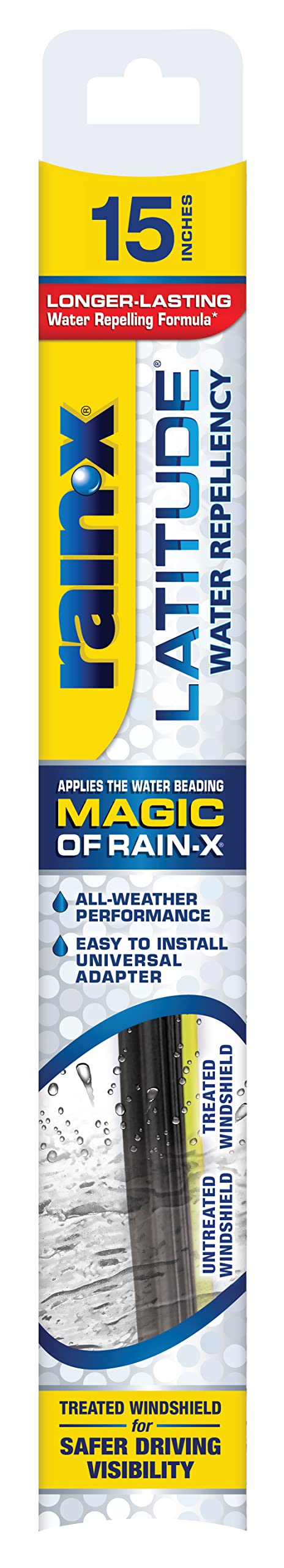 Latitude Rain-X 5079273-2 2-In-1 Water Repellent Wiper Blades, 15 Inch (Pack Of 1), Automotive Replacement Windshield Wipers With Patented Repellency Formula