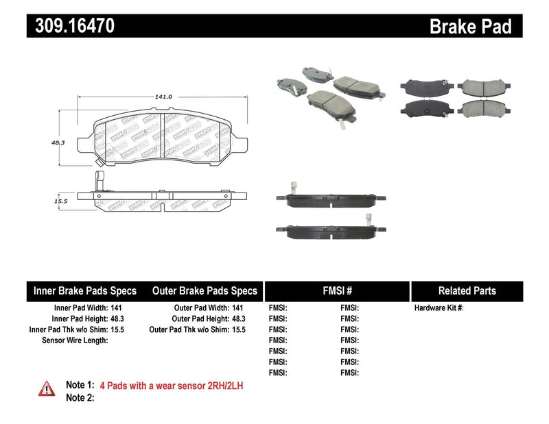 Sport Brake Pads StopTech 309.16470 with Shims and Hardware