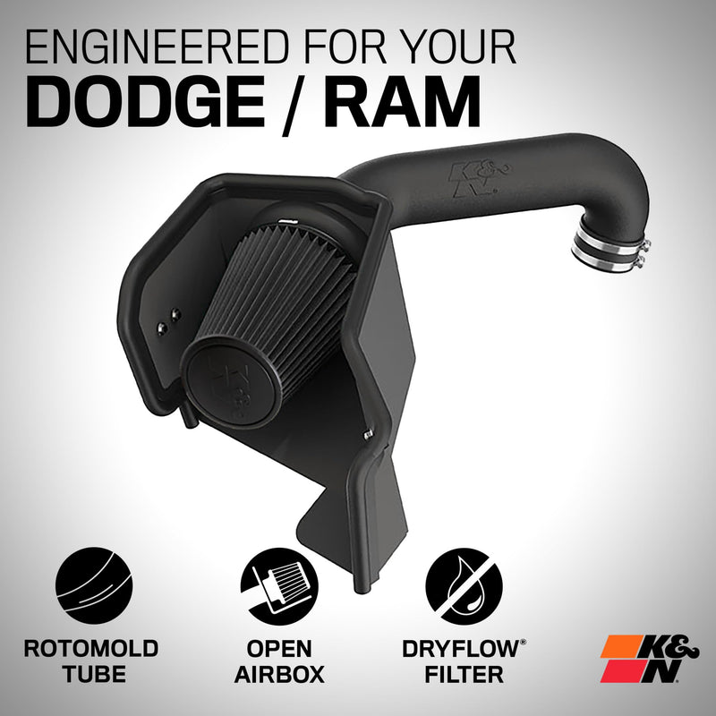 Cold Air Intake System K&N: Dry-Flow Air Filter, Increase Performance & Towing: Compatible with 2009-2023 RAM/DODGE 1500 Classic, 1500, 2500, 3500, 30-1561