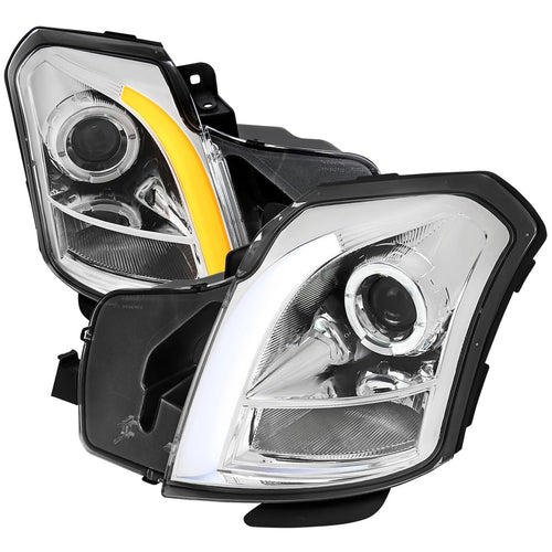 Chrome Halo Projector Headlights SPEC-D TUNING w/Switchback LED Signal Tube Compatible with 2003-2007 Cadillac CTS, Left + Right Pair Headlamps Assembly