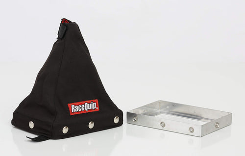 RaceQuip Shifter Boot 871003RQP 7-1/2 x 5-1/2 in Base 9 in Tall Aluminum/Fire Retardant Cotton FR3 Black Kit