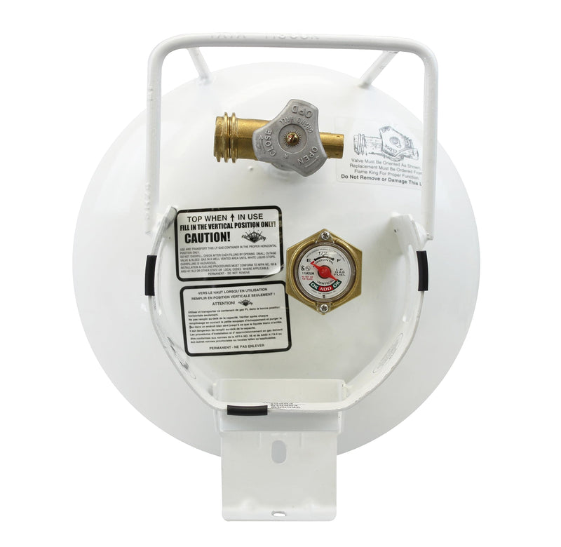 30lb Flame King YSN301HZL Steel Horizontal Propane Tank Cylinder for Fire Pit Tables, Patio Heaters, Barbeques, RVs, and Truck Campers, 30-Pound, White