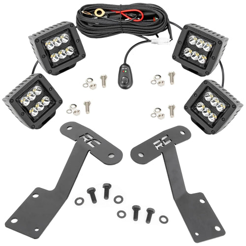 Quad Rough Country 2" Cube LED Light Kit for Toyota Tundra (2014-2021) - Lower Windshield Mount, 9,600 Lumens, Spot Combo Off-Road Lighting