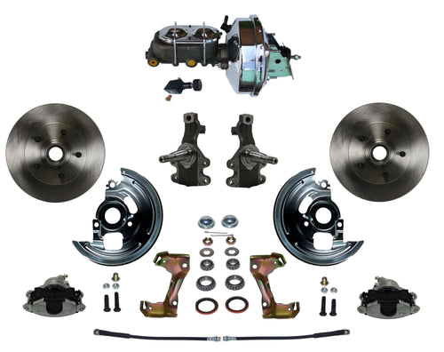 Power LEED BRAKES Front Disc Brake Conversion Kit 2" Drop Spindle With 9" Chrome Booster Cast Iron Chrome Top M/C Adjustable Proportioning Valve