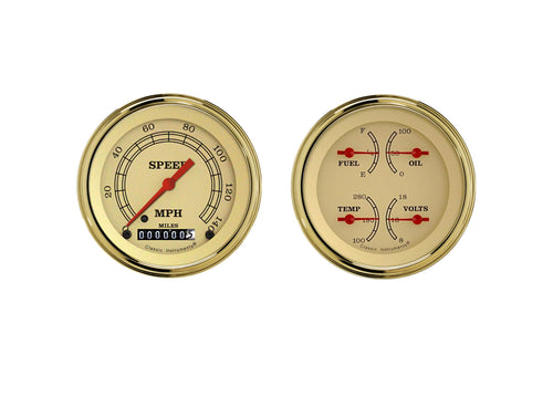 Vintage Series Classic Instruments VT02GLF 3In Speedo/Quad Gauge Set-Gm