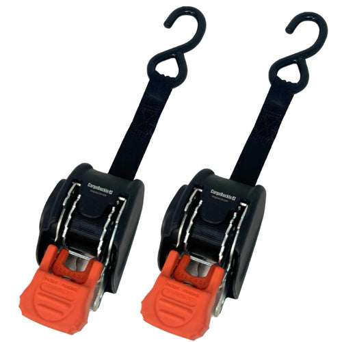 Mini G3 CargoBuckle Retractable Ratchet Straps, 1400 lbs Break Strength, 1-Inch Width X 6 ft Reach, Self Retracting Ratchet Straps for Trailers, Toy Haulers, ATVs, and Motorcycles - 2 Pack