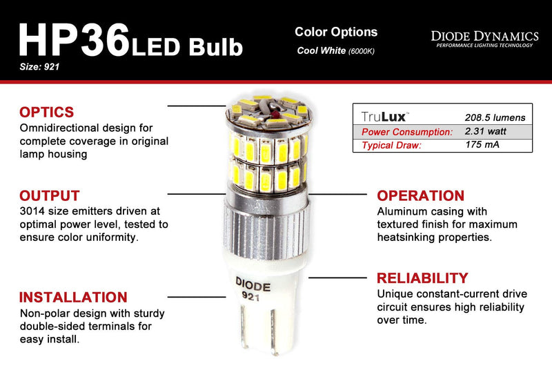 Backup LED Bulbs Diode Dynamics 921 HP36 Cool White