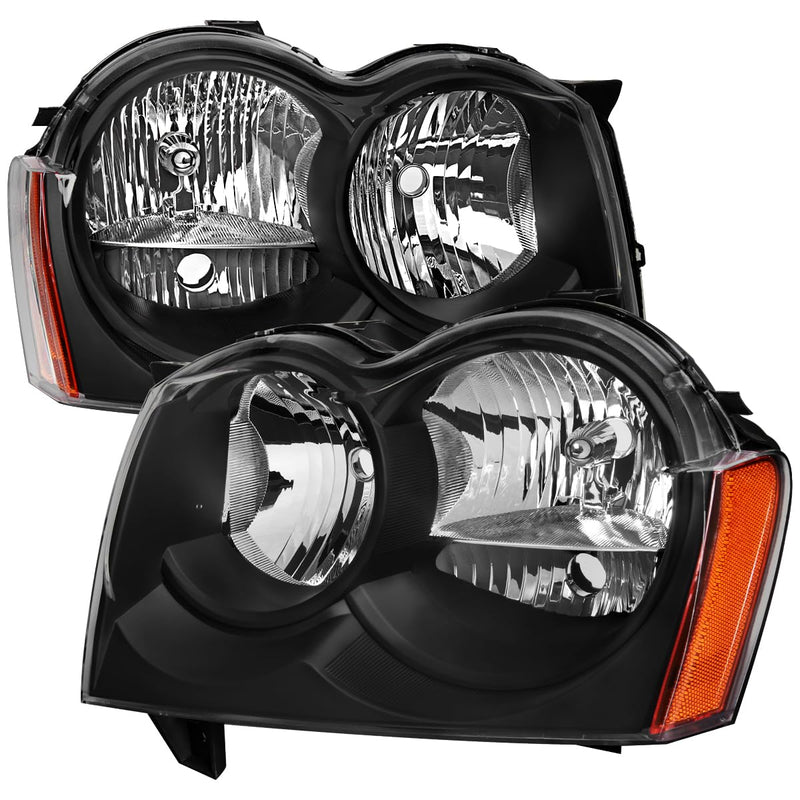 Black Headlights SPEC-D TUNING Compatible with 2005-2007 Jeep Grand Cherokee, Left + Right Head Lights Assembly