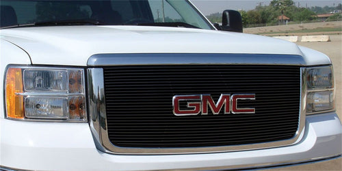 GMC Sierra HD T-Rex Grilles Billet Grille Insert & Overlay/Bolt On - OE Logo Mounts on Billet 27 Bars - All Black - Pt # 21206B