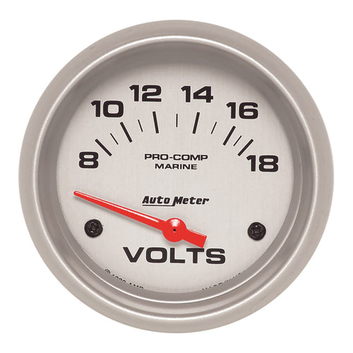 Auto Meter Ultra-Lite Gauge, 200757-33 Voltmeter, 2 5/8", 18V, Electric, Marine Silver
