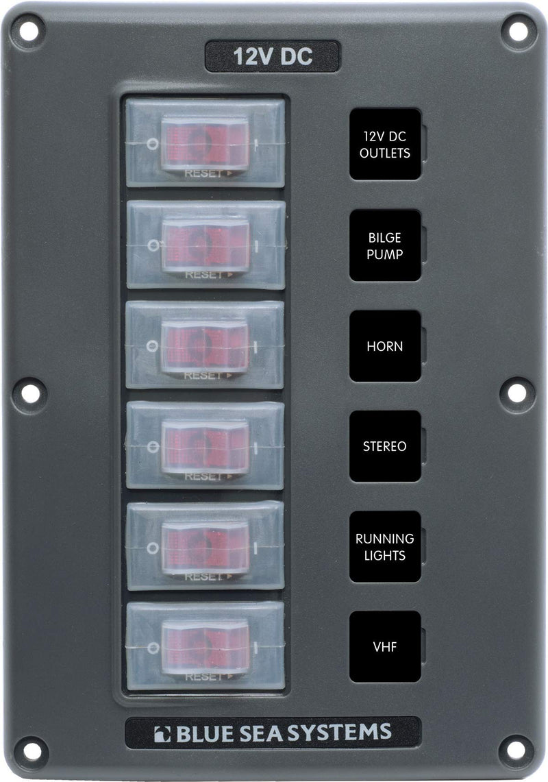 Water-Resistant Circuit Breaker Switch Panel Blue Sea Systems, Gray, 6 Positions