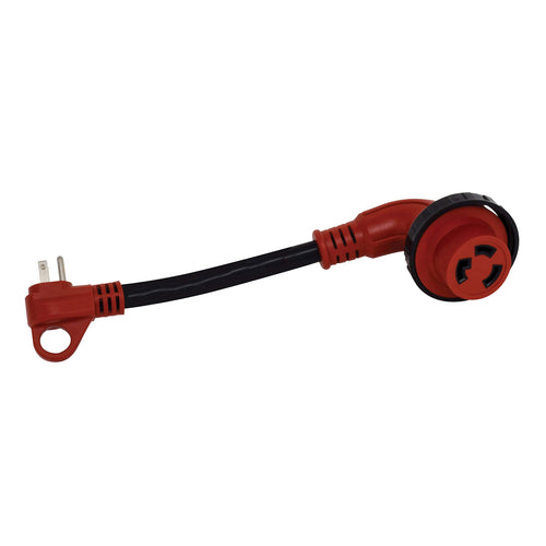Valterra A10-1530D90VP 90° Mighty Cord Detachable 12" Adapter Cord - 15AM to 30AF, Red (Carded)