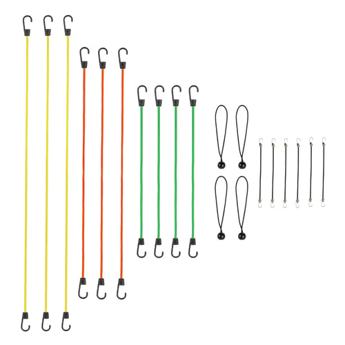 SmartStraps Bungee Cords Standard, Assorted Colors, 20 Pack – Includes Four 24”, Three 36”, Three 48”, Six Mini Bungee Cords, & Four Toggle Ball Cords – Secure Light Loads Such as Coolers & Gas Cans