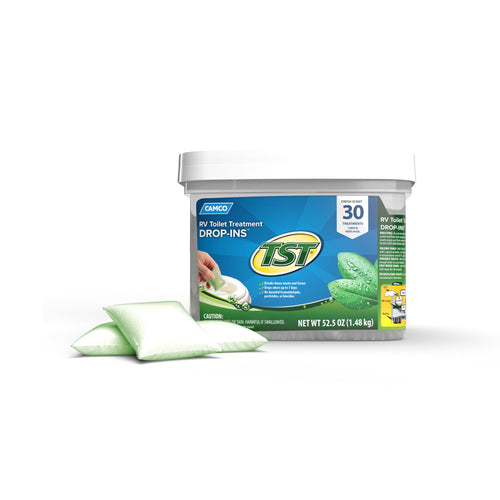 Camco TST Drop-INs RV Toilet Treatment - Control Unwanted Odors and Break Down Waste and Tissue - Safe Septic Tank Treatment - Fresh Scent - 30-Pack (40263)