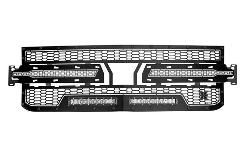 1500 Stealth Torch Grille, 1 Pc, Black, Compatible with Silverado (2019-2022), Black Studs with (2) 10 Inch LEDs, Does Not Fit Vehicles with Camera - PN #7311261-BR
