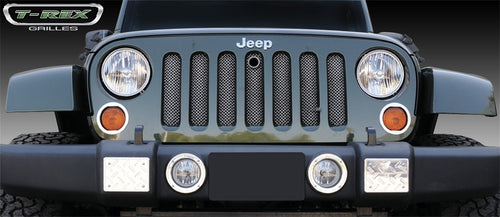 2007-2018 Jeep JK, JKU Sport Grille, T-Rex Grilles, Black, 1 Pc, Bolt-On, with Accommodating Hood Lock Outlet - PN #46482