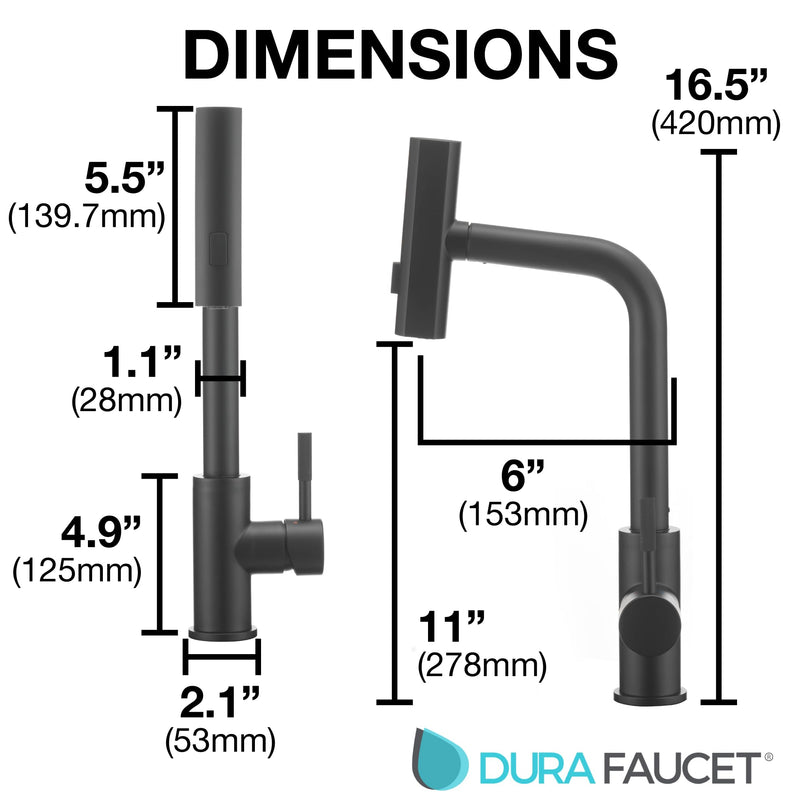 Rainfall Dura Faucet (DF-MK511X-MB) RV Kitchen Faucet – Matte Black, Dual-Mode Rotating Spray Head (Wide Waterfall & Stream), Single Lever Handle, Lead-Free, Easy Install Compact Sink Faucet