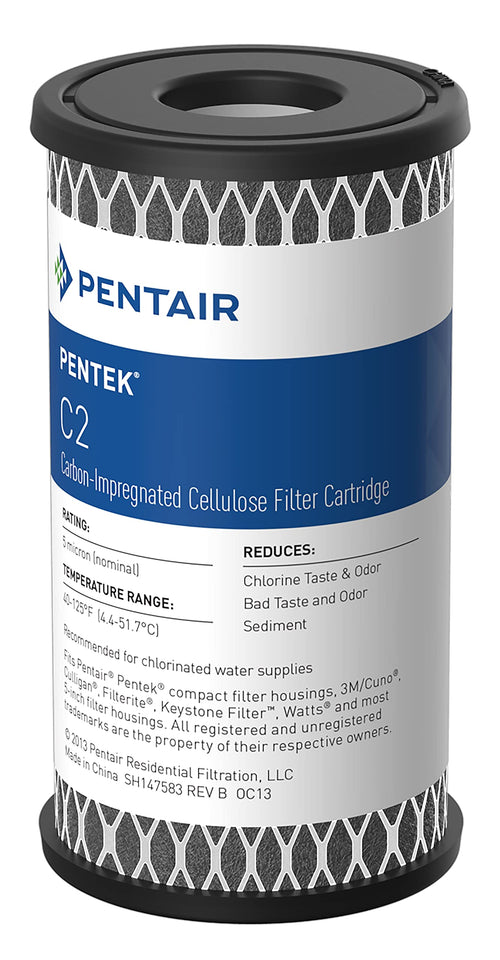 Pentair C2 Pentek Carbon Water Filter, 5-Inch, Under Sink Dual Purpose Powdered Activated Carbon-Impregnated Cellulose Replacement Cartridge, 5" x 2.5", 5 Micron