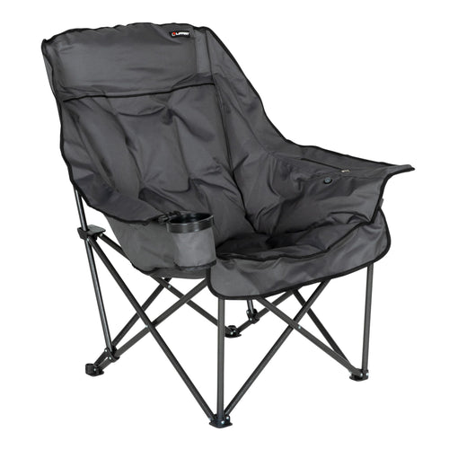 Lippert Heated Big Bear Dark Grey Folding Camping Chair with Power Bank, Two Heat Zones, 400-lb. Weight Capacity, 600D Polyester Fabric, High-Loft Cushioning, Zippered Carrying Bag - 2024043334