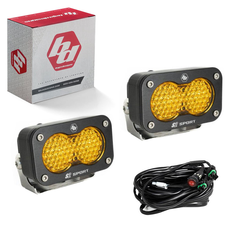 Baja Designs S2 Black Sport LED Light Pod Pair - 2PCS LED with Wiring Harness (Amber; Work/Scene)