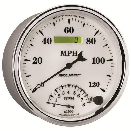 Auto Meter 1290 5" Old Tyme White II 8000 RPM / 120 mph Tachometer/Speedometer Combo Gauge