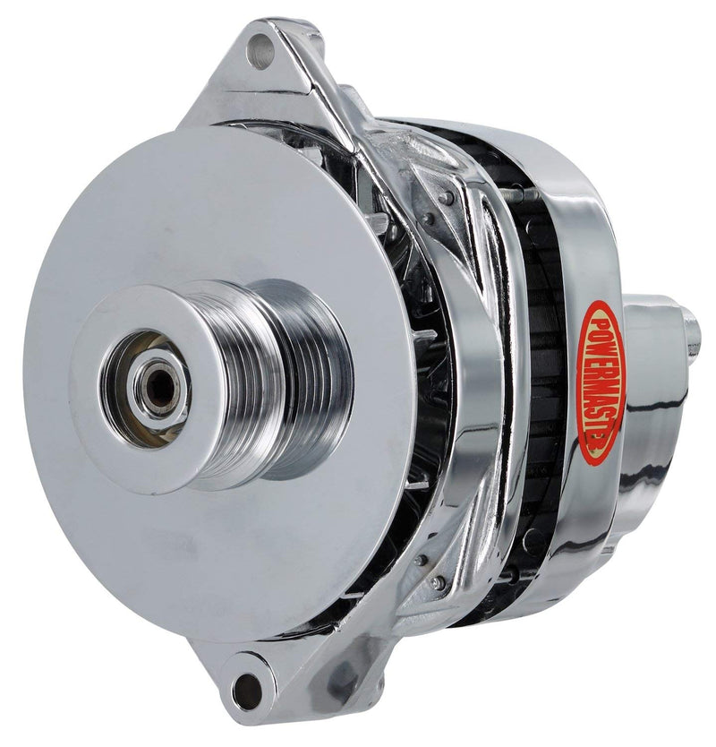 Alt GM CS144 Powermaster Chrome 200A 6 grv Pulley/Baffle Str MTG Threaded MTG Ear 1-Wire or OE Hookup