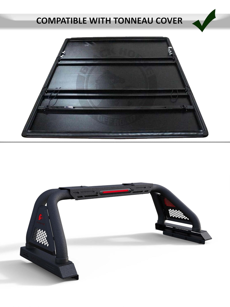 Classic Pro Black Horse Roll Bar Incl.Set of 9" Black Round Led Light Modular Textured Black Compatible with 2020-2024 Jeep Gladiator-RB09MT-PL69B