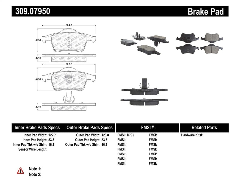 Sport Brake Pads StopTech 309.07950 with Shims and Hardware