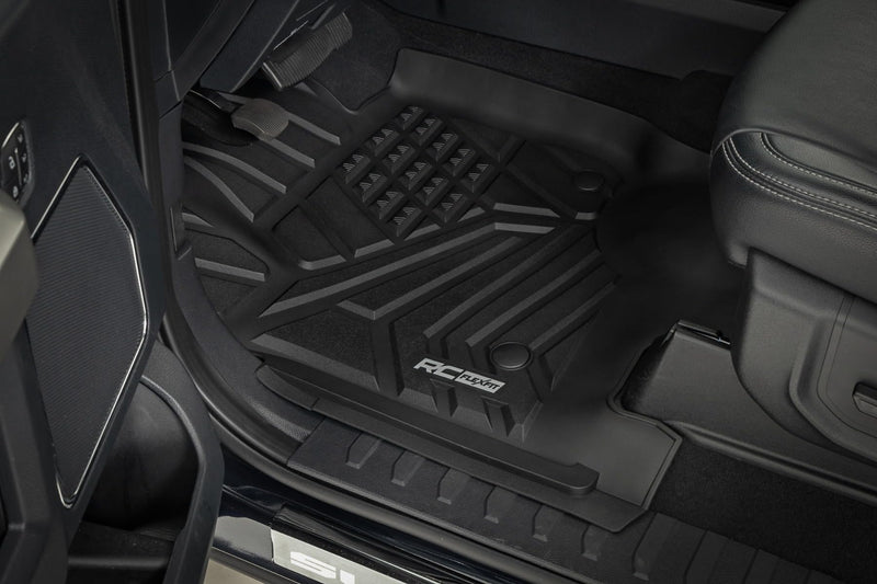 Flex-Fit Rough Country Front Floor Mats for Ford F-250/F-350 Super Duty (2017-2025) Crew Cab - Custom All-Weather Non-Slip TPE Liners w/Spill Saver Lip