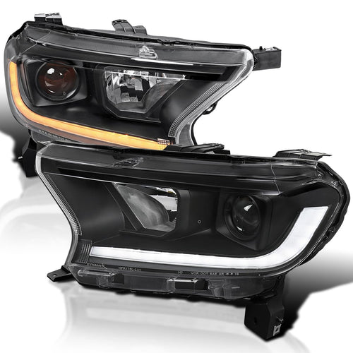 Black Sequential Projector Headlights SPEC-D TUNING Compatible with 2019-2022 Ford Ranger XL/XLT, Left + Right Pair Headlamps Assembly