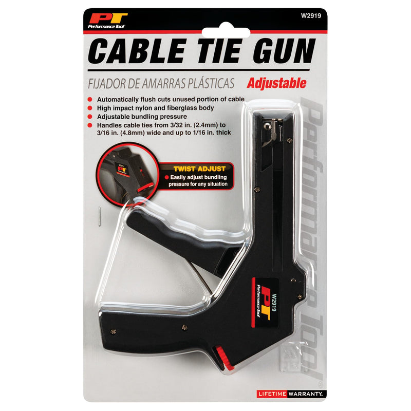 Adjustable Performance Tool W2919 Cable Tie Gun, Black