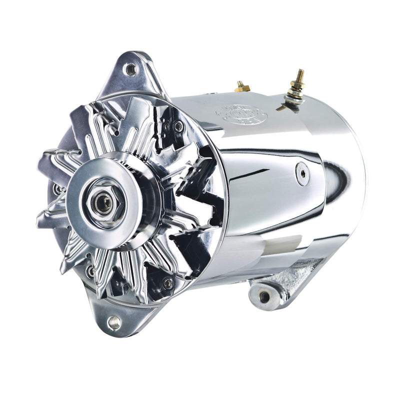 PowerGEN Powermaster GM Chrome Long 90A 12V w/Lamp Term w/Pulley for 3/8" Belt