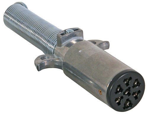 Buyers Products 7-Way Die-Cast Metal Trailer Connector, Trailer Side Zinc-Plated Connector for Electric, 7 Round Pin Style, Spring Style Cable Guard