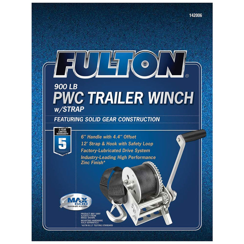 Single Speed Fulton 142006 Winch for Personal Watercraft with 12' Strap - 900 lbs. Capacity, 1 Pack