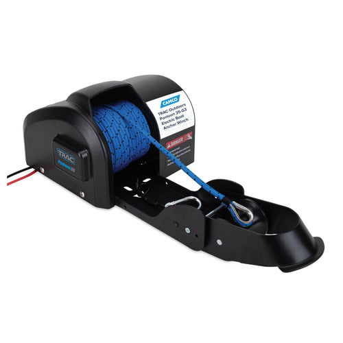 Camco TRAC 35-G3 Outdoors Pontoon Electric Boat Anchor Winch - Easy-to Operate & Features a High-Efficiency, 12-Volt DC, All Steel Gear Motor & 100-feet Pre-Wound Double-Braid Anchor Rope (69003)