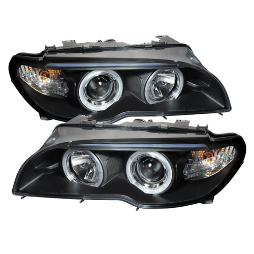 BMW E46 3-Series 04-06 2 DR Spyder 5077141 Projector Headlight - Halogen Model Only ( Not Compatible With Xenon/HID Model ) - LED Halo - Black - High H1 (Included) - Low H7 (Included)