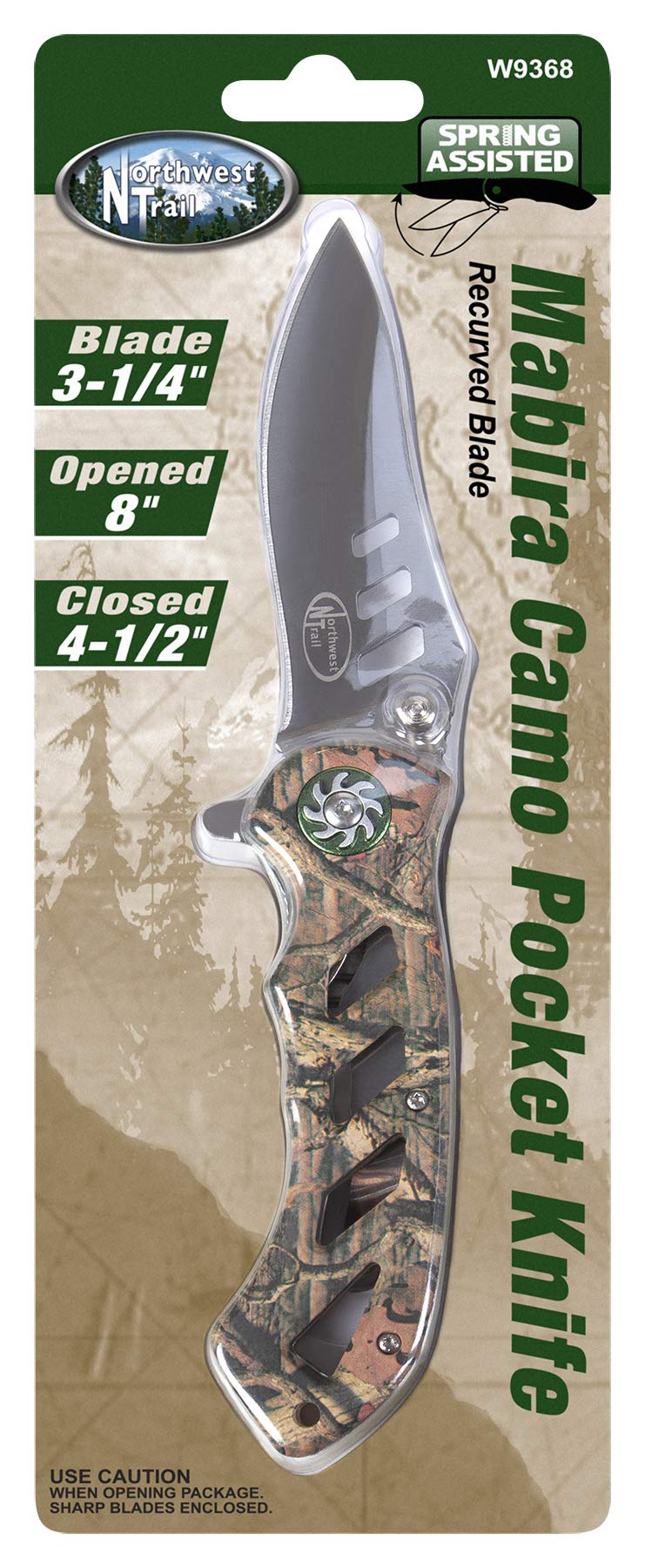 3-1/4-Inch Performance Tool W9368 Folding Knife with Stainless Steel Recurved Blade and Assisted Opening Mechanism, Camo Pattern