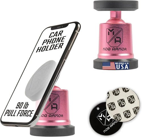 Mob Armor Maxx MobNetic - USA Assembled Magnetic Phone Holder for Car, Magnetic Car Phone Mount, 90-Degree Tilt, 360-Degree Rotation, Aluminum Metal, Compatible with iPhone & Android - Pink