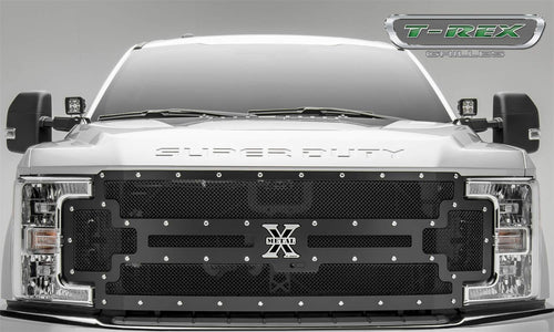 2017-2019 T-Rex Grilles Super Duty X-Metal Grille, Black, 1 Pc, Replacement, Chrome Studs, Fits Vehicles with Camera - PN #6715371