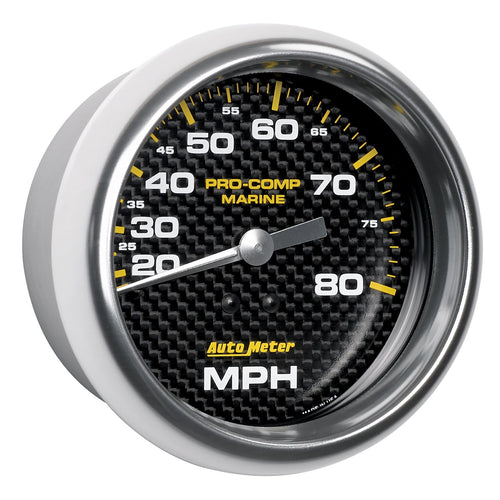 Speedometer AutoMeter Gauge, 3 3/8", 80Mph, Mechanical, Marine Carbon Fiber (200753-40)