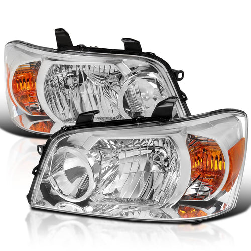 Chrome Headlights SPEC-D TUNING Compatible with 2004-2007 Toyota Highlander, Left + Right Pair Headlamp Assembly