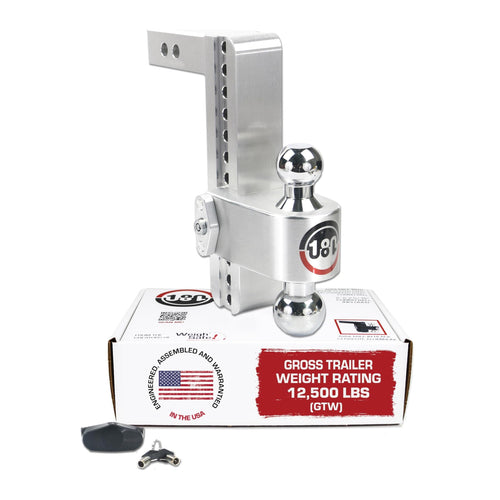 Adjustable Trailer Hitch Weigh Safe 180-Degree - Trailer Hitch for Towing - Compatible with 2" Receivers - 10" Drop, Chrome-Plated Tow Balls, 12,500 GTW, 1-Piece Lock Set