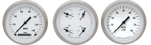 WH03SLC Classic Instruments White Hot 3 3/8" Speedo/Quad/Tach - GM