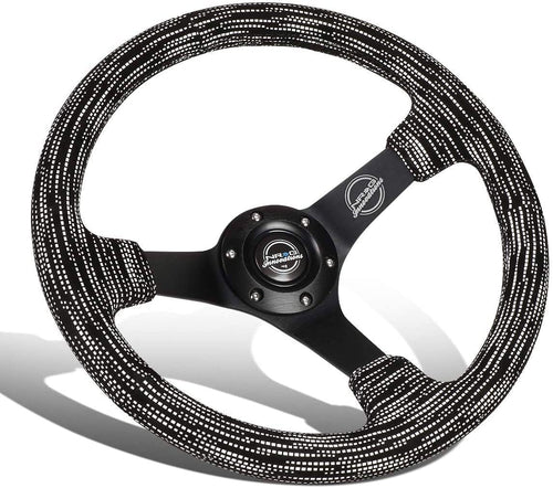 NRG Innovations Reinforced NRG-RST-036MB-SA-H Steering Wheel - 3" Deep, 5mm Matte Black Spoke, 350mm Sport Steering Wheel Black Stitch, Hyper Drive Micro Fiber Print Pattern