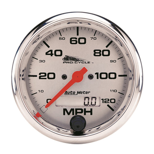 Speedo AutoMeter Gauge, 3 3/4", 120 Mph, Elec, Silver, Pro-Cycle (19352)