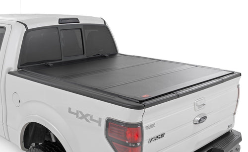 Rough Country Hard Tri-Fold Truck Bed Flip Up Tonneau Cover for Ford F-150 (2004-2014) - Fits 5'7" (66.0-67.0") Bed, All-Weather, Flush Aluminum Panels