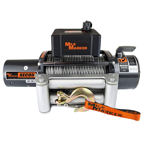 SEC95 Mile Marker 76-50246BW Winch - 9500 lb. Weight Capacity - Steel Cable & Roller Fairlead - Corrosive Resistant Materials - Remote Control Included - Fully Sealed 400 Amp Solenoids