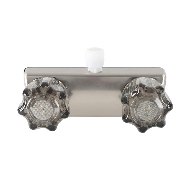 Exterior RV Shower Valve Empire Faucets - 4in Nickel Camper Outdoor Shower Valve with Crystal Knobs and Vacuum Breaker