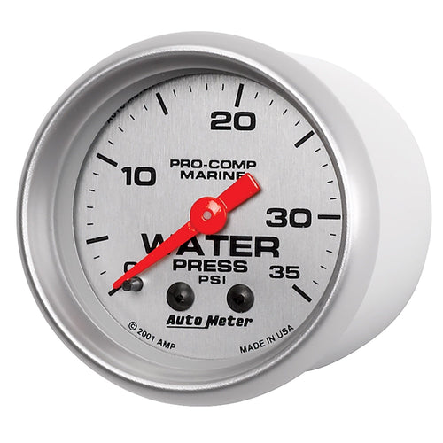 Marine AutoMeter 200772-33 Mechanical Water Pressure Gauge 2-1/16 in. Silver Dial Face Brushed Aluminum Bezel